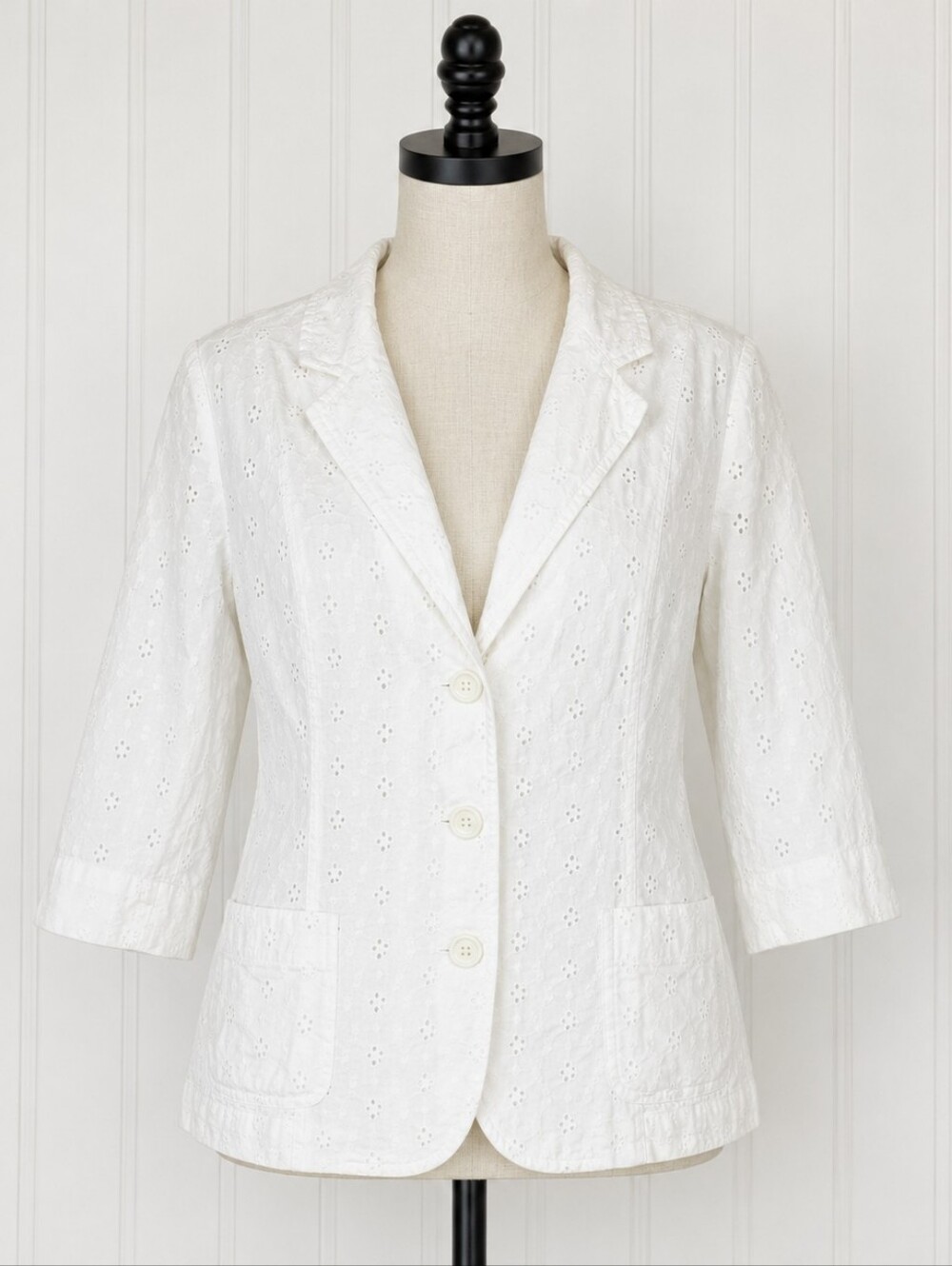 Mountain Lake Blazer Womens Small White Eyelet Lace Cotton Jacket Casual Office